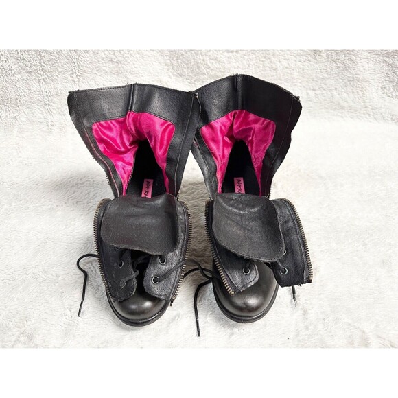 Betsey Johnson women distressed black Leather Steampunk Combat boots size 7 - Picture 8 of 10